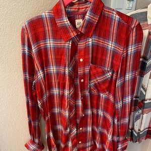 Gap xs red white and blue flannel shirt button up cotton plaid check
